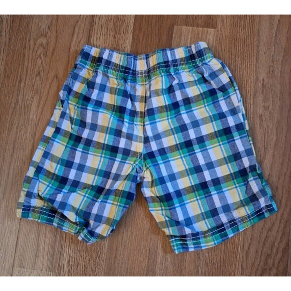Carter's Boys Blue Green Yellow Plaid Elastic Waist 100% Cotton Shorts Size 4T - Picture 2 of 8